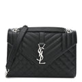 Grain De Poudre Textured Mixed Matelasse Triquilt Medium Monogram Satchel Black