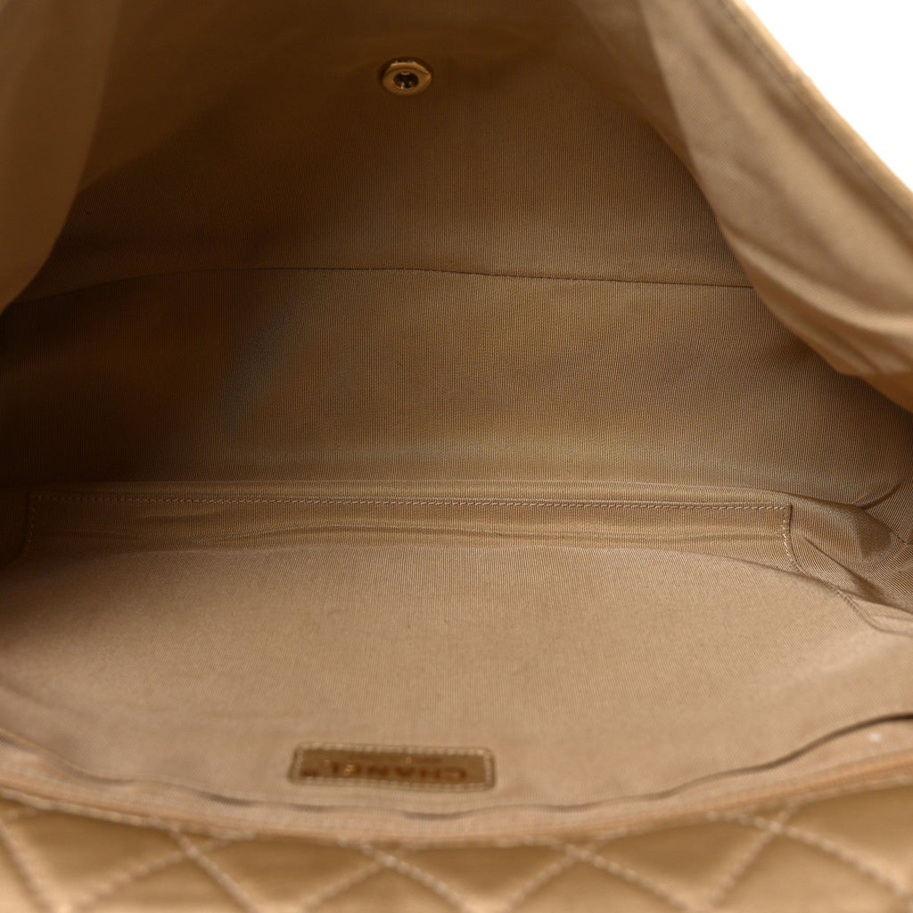 Metallic Calfskin Quilted Small XXL Travel Flap Bag Gold