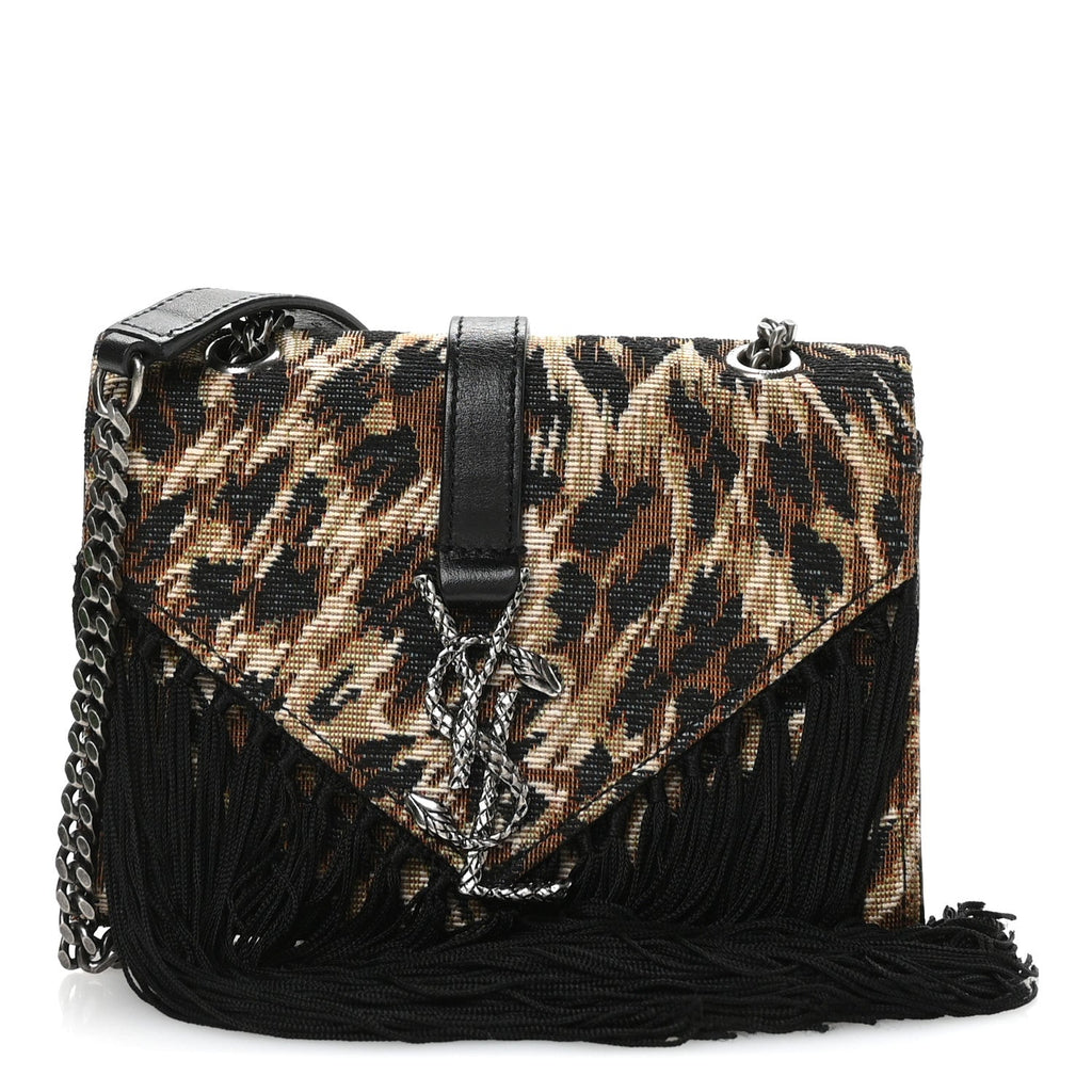Canvas Leopard Print Fringe Baby Monogram Satchel Black Multicolor