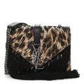 Canvas Leopard Print Fringe Baby Monogram Satchel Black Multicolor
