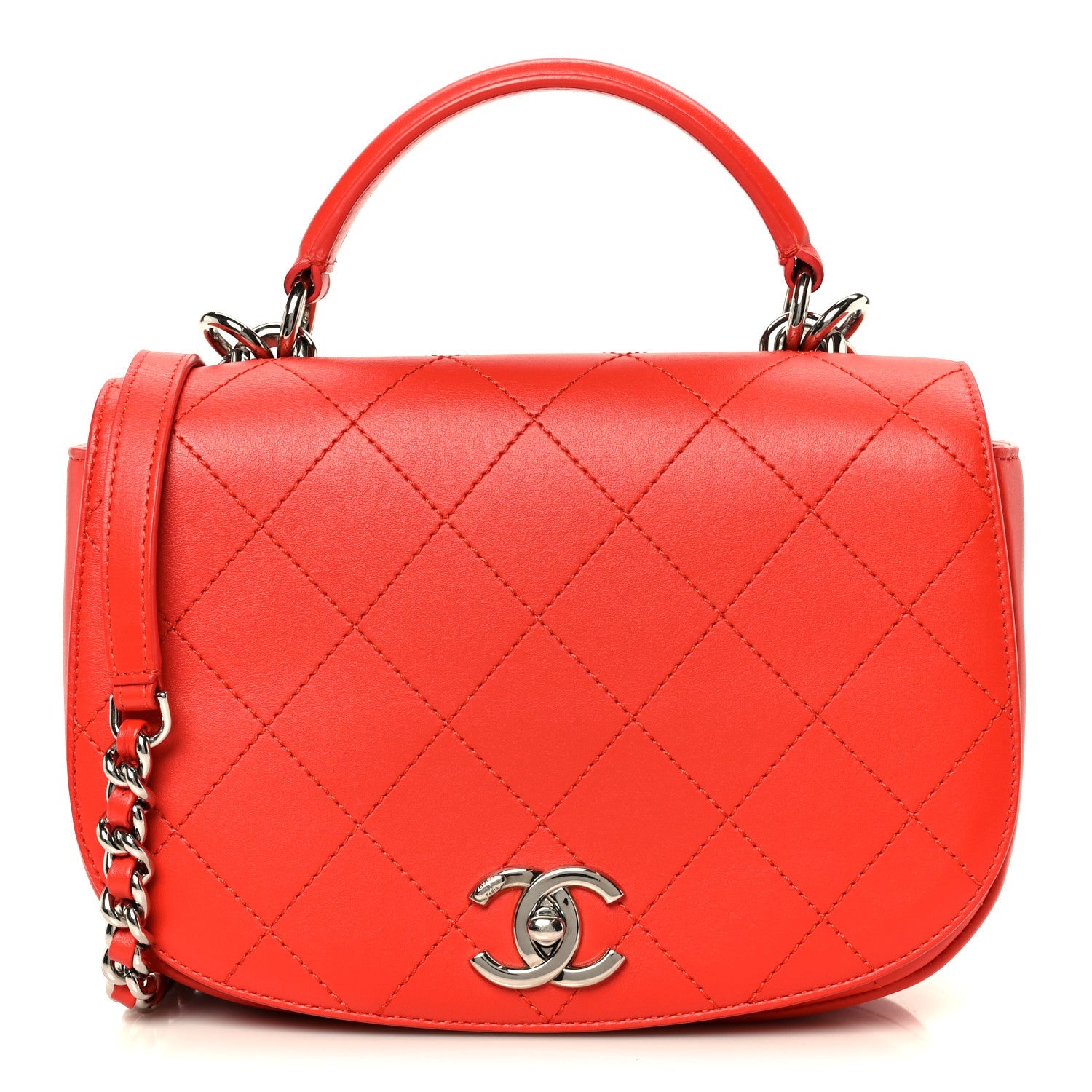 Calfskin Stitched Small Ring My Bag Flap Crossbody Red