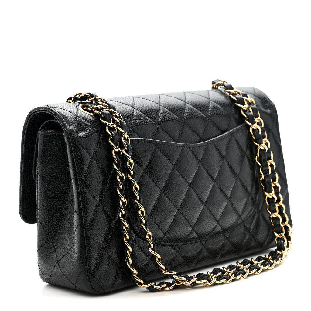 Caviar Quilted Medium Double Flap Black