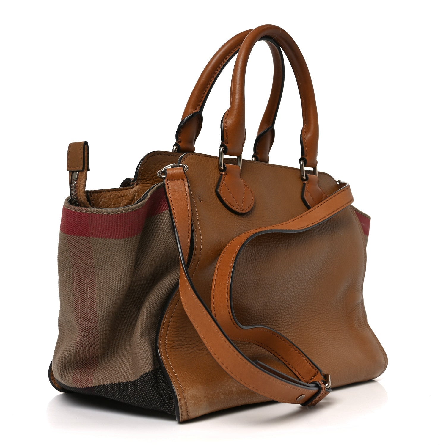 Mega Check Grained Calfskin Medium Harcourt Satchel Saddle Brown