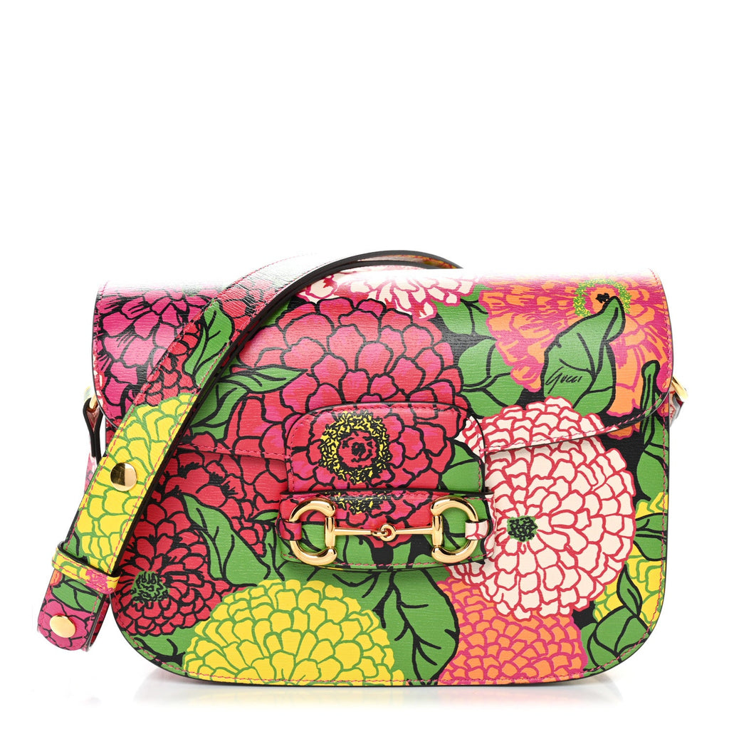 X KEN SCOTT New Shangai Calfskin Pomponica Print Horsebit 1955 Shoulder Bag  Multicolor Fuxia Pompon