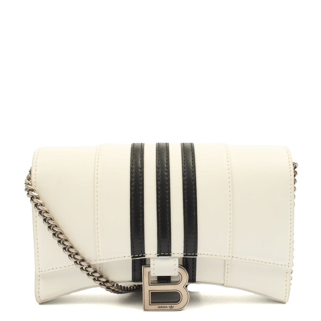 Balenciaga Cross Body Hourglass Wallet on Chain in White, Leather