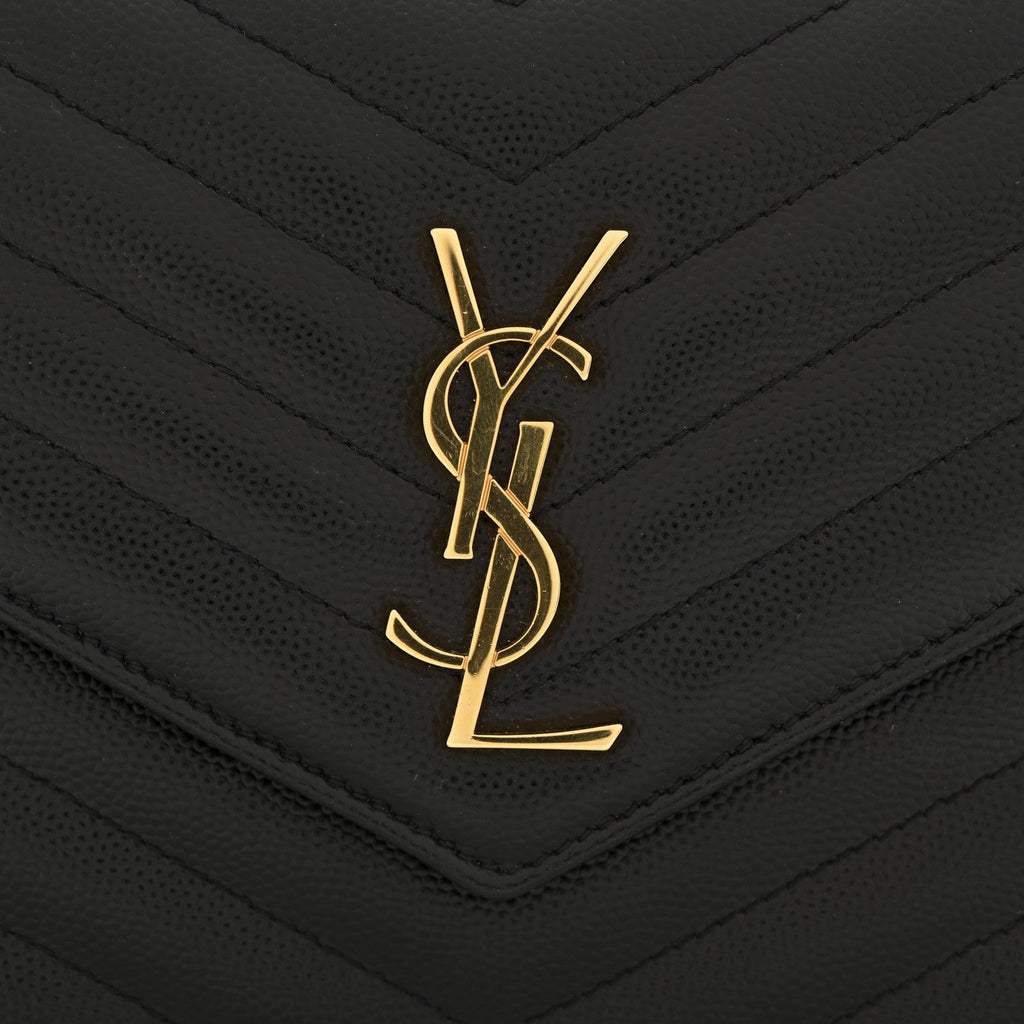 Grain De Poudre Matelasse Chevron Monogram Envelope Chain Wallet Black