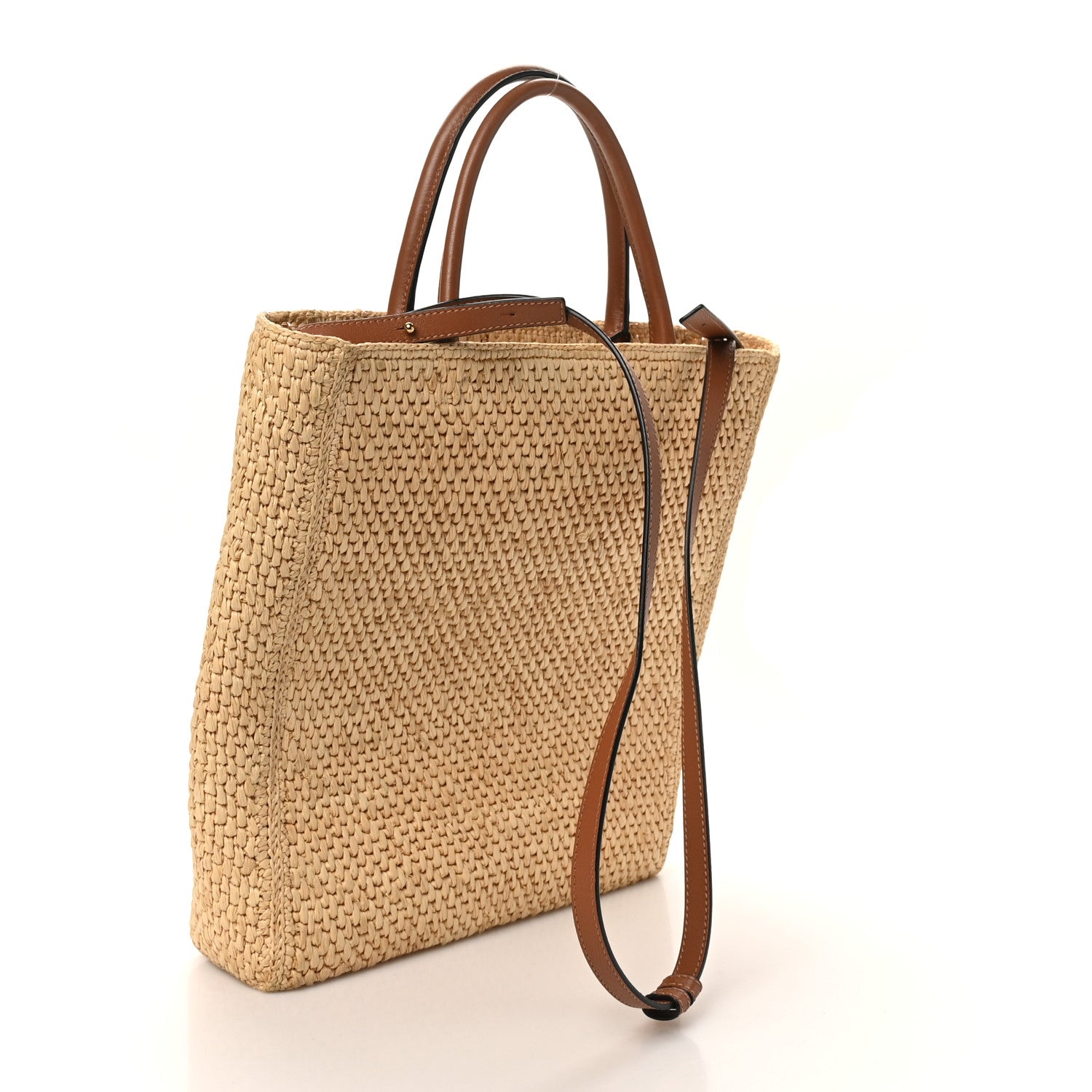 Raffia Calfskin Standard A4 Tote Bag Natural Black