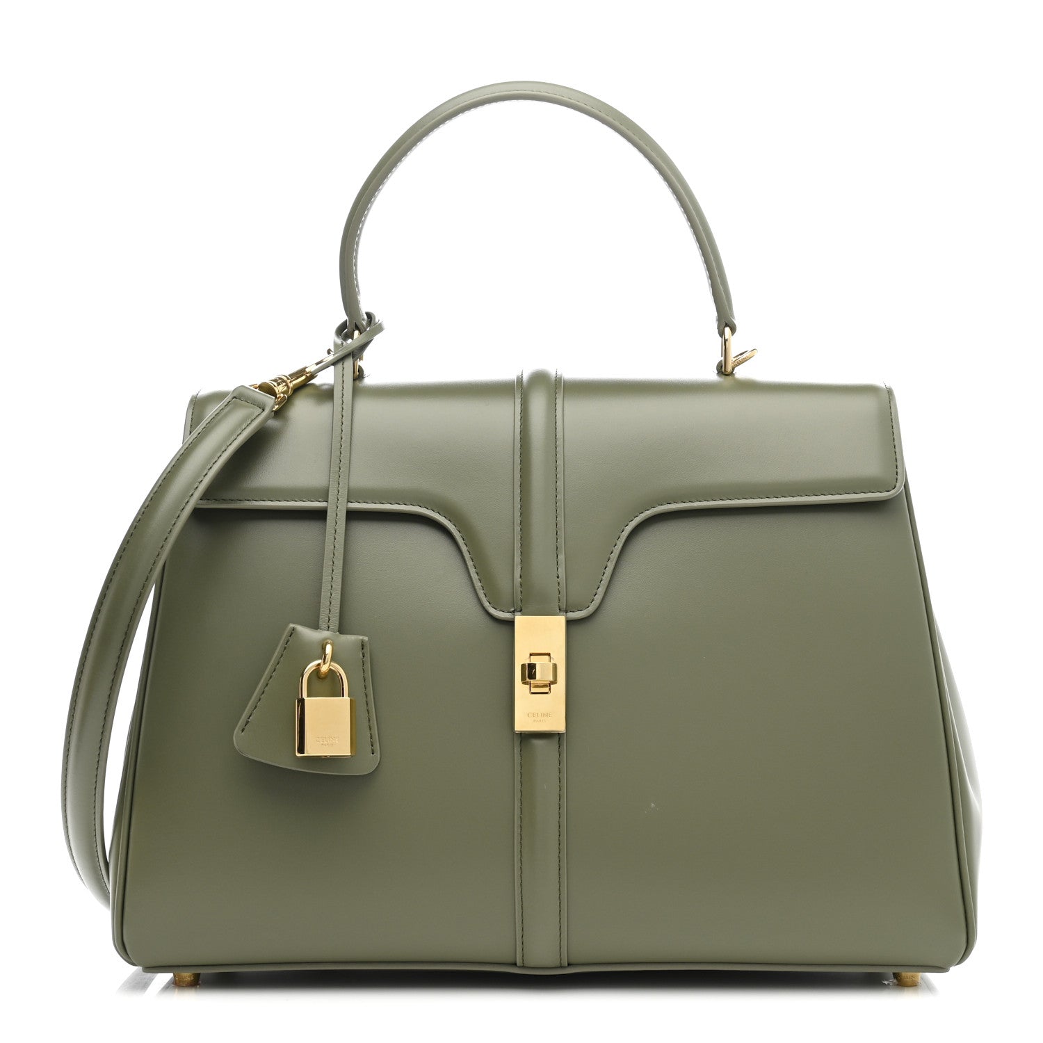 Satinated Calfskin Medium 16 Top Handle Bag Sage