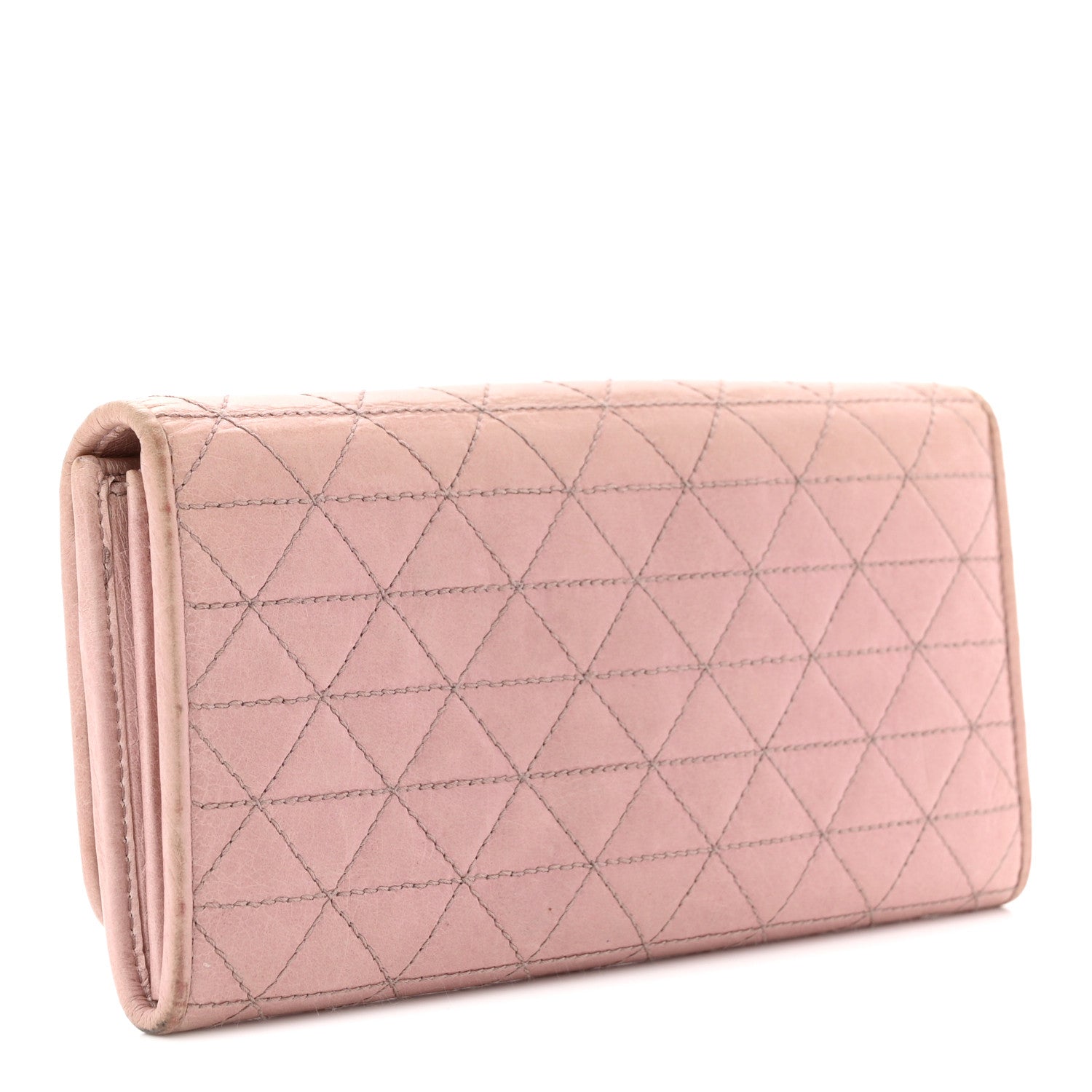 Glossy Calfskin Triangle Quilted Triangle Continental Flap Wallet Light Pink
