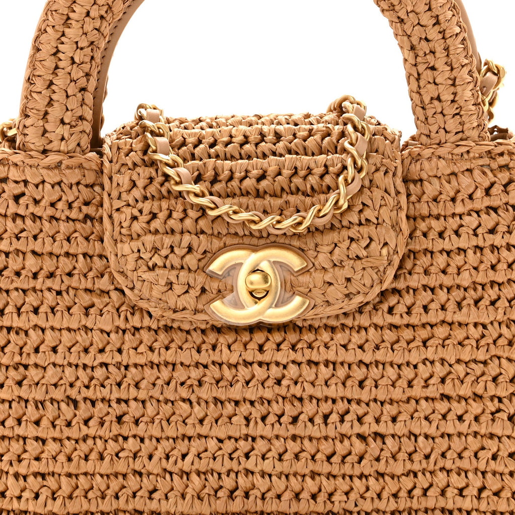 Braided Raffia Nano Kelly Flap Bag Dark Beige