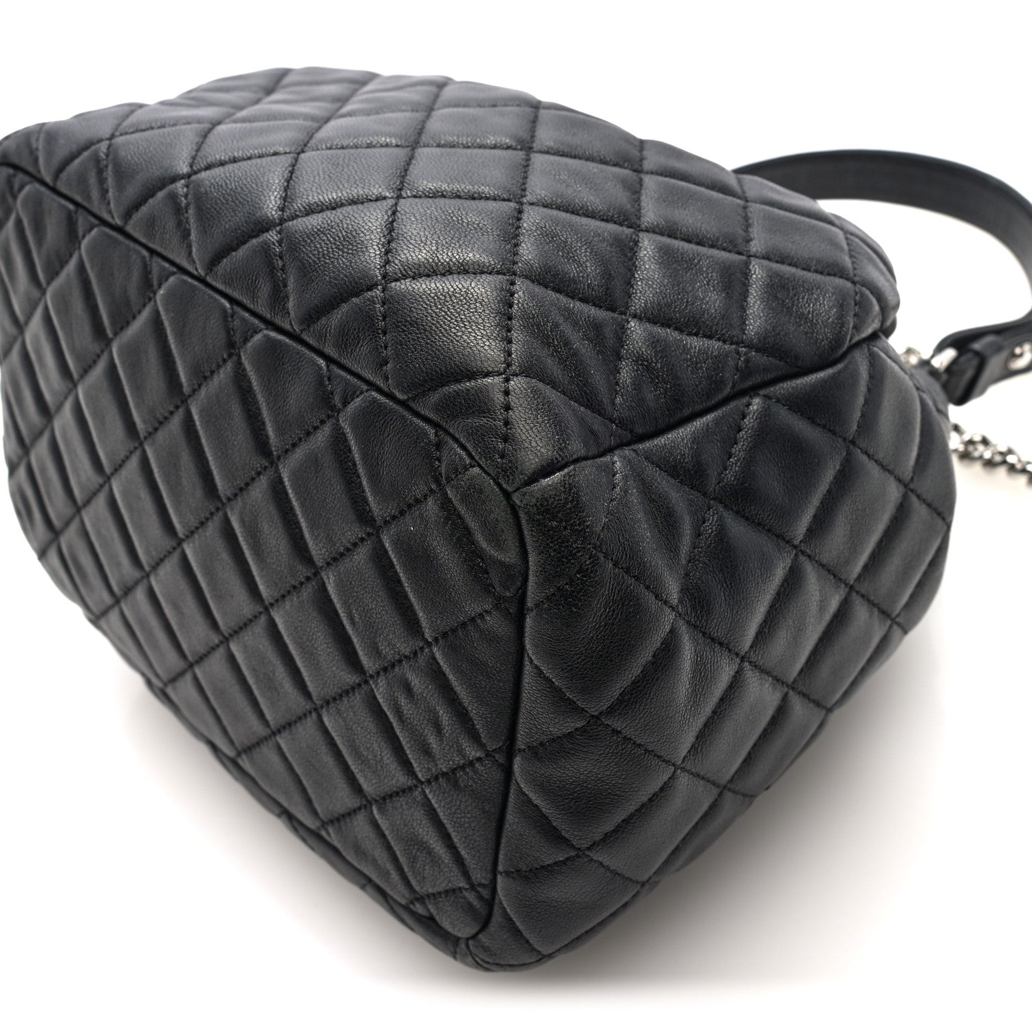 Lambskin Quilted CC Chain Drawstring Tote Black