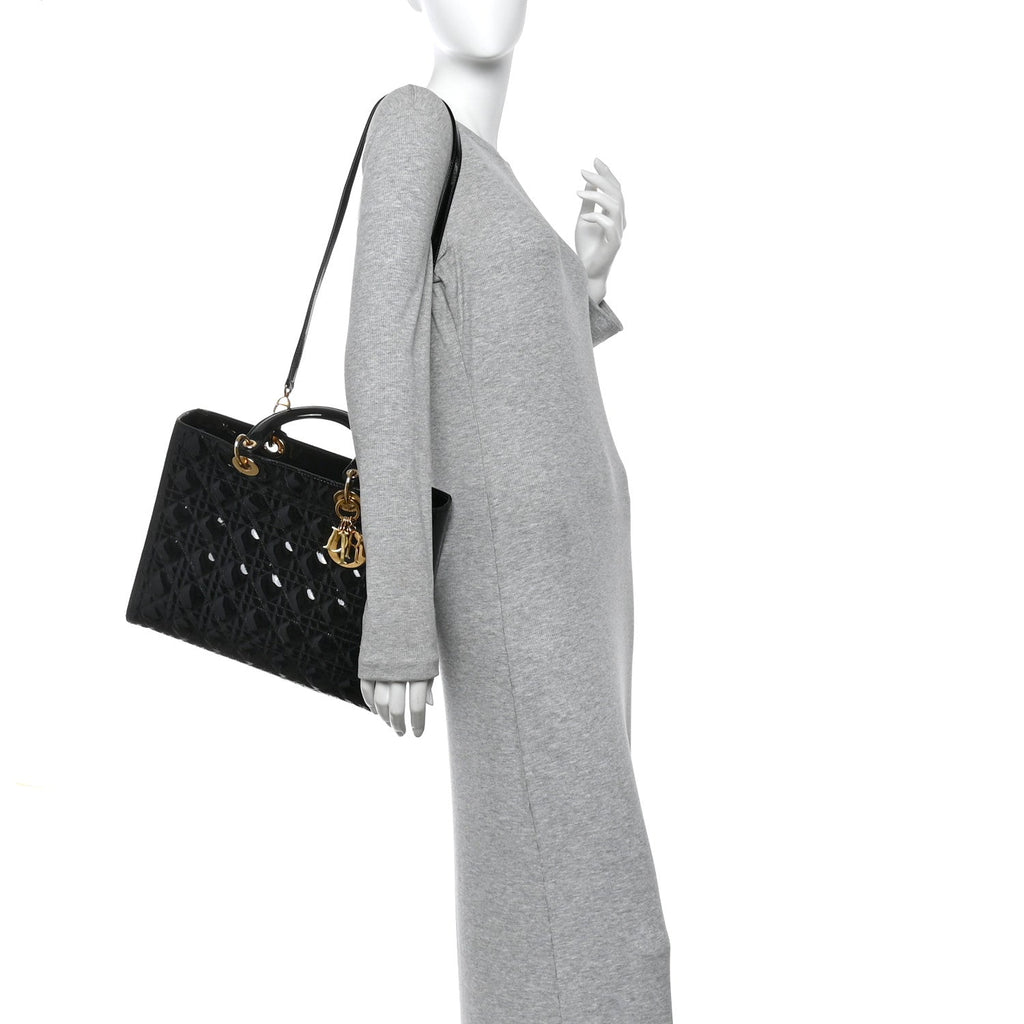 Patent Cannage Large Lady Dior Black