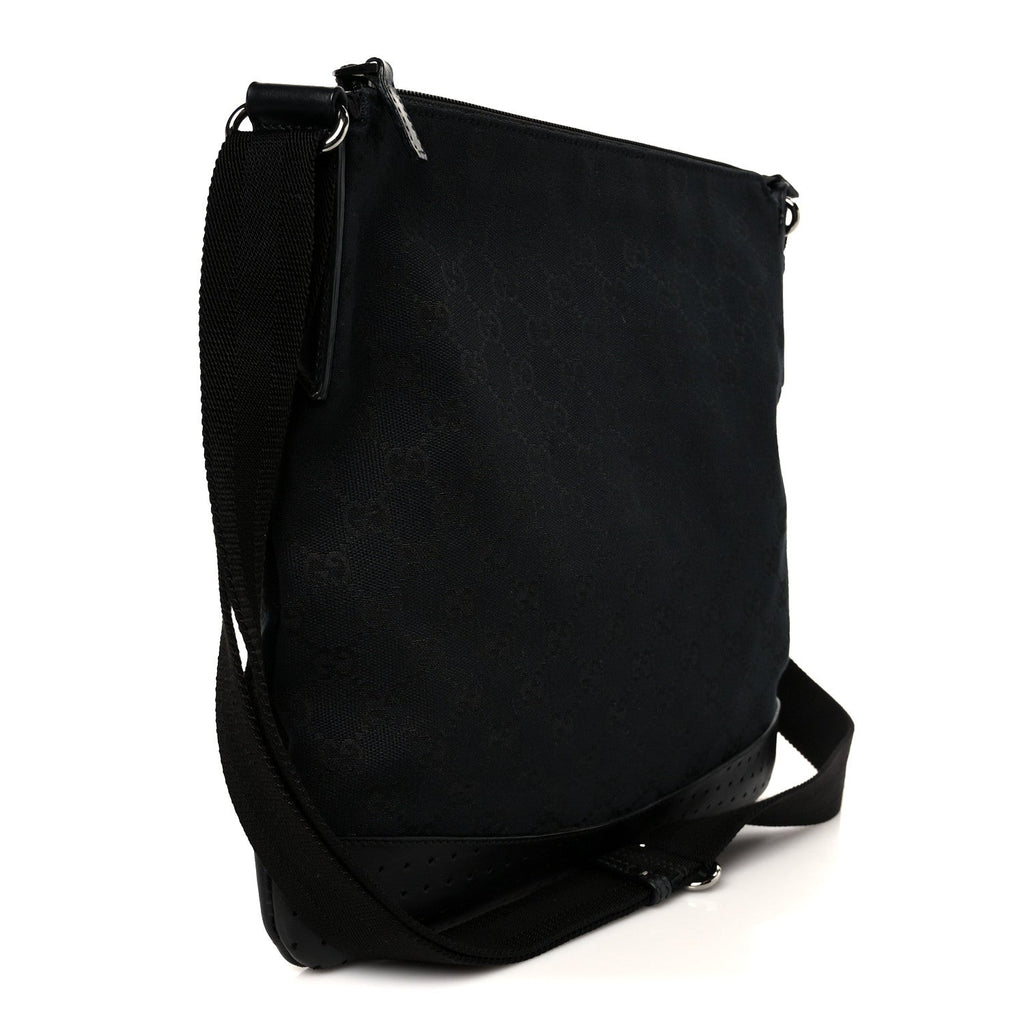 Monogram Calfskin Perforated Medium Flat Messenger Bag Black