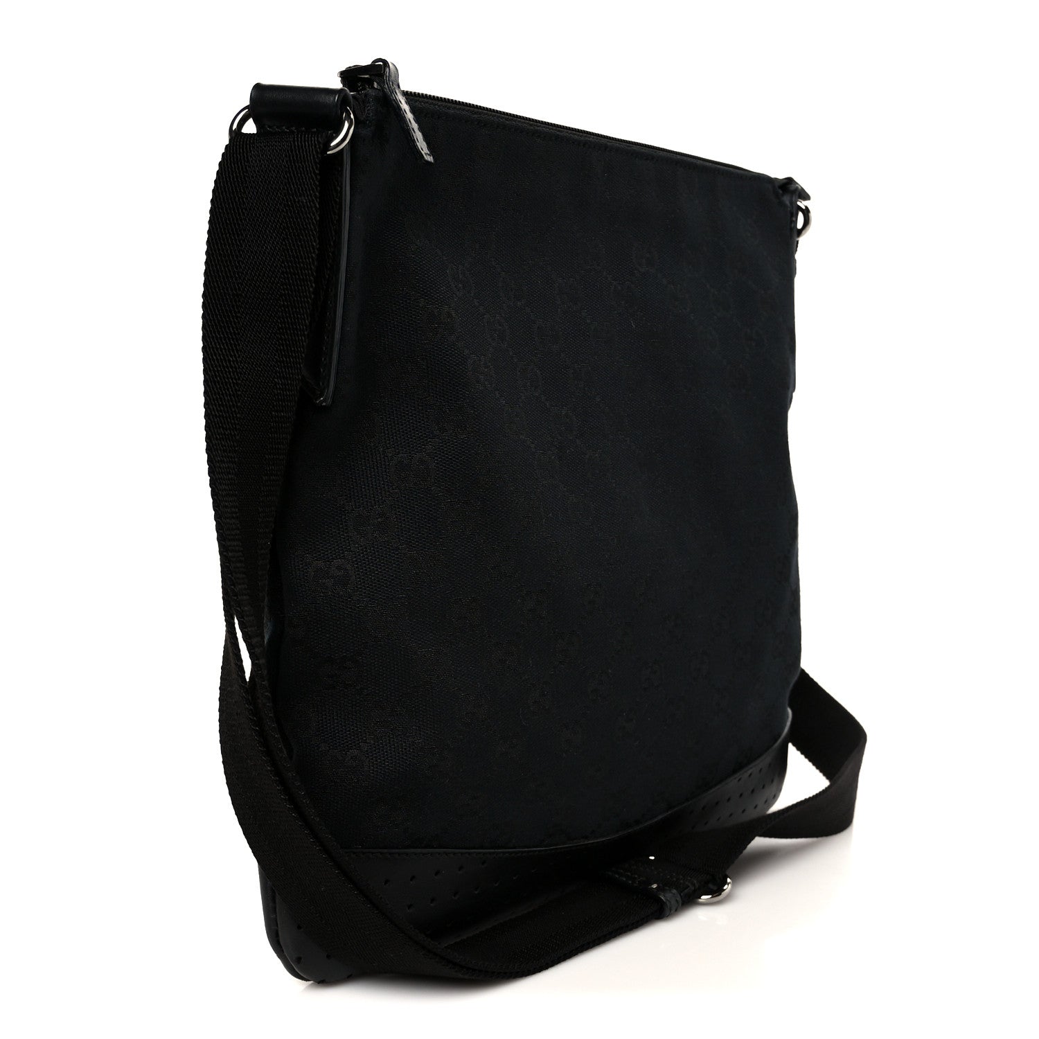 Monogram Calfskin Perforated Medium Flat Messenger Bag Black