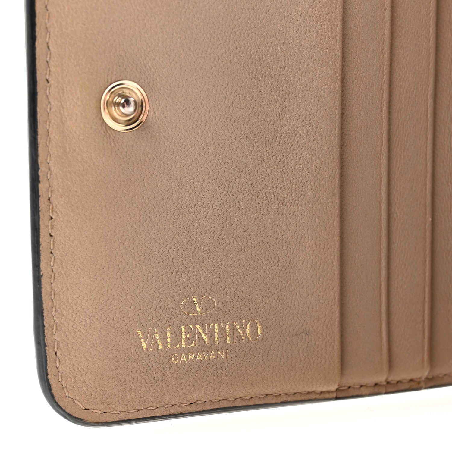 Nappa Rockstud Spike Compact Zip Around Wallet Poudre