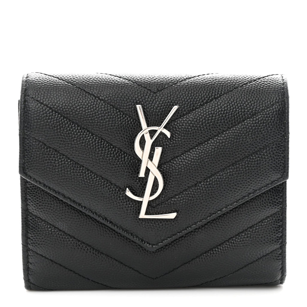 Grain De Poudre Matelasse Chevron Monogram Compact Tri Fold Wallet Black