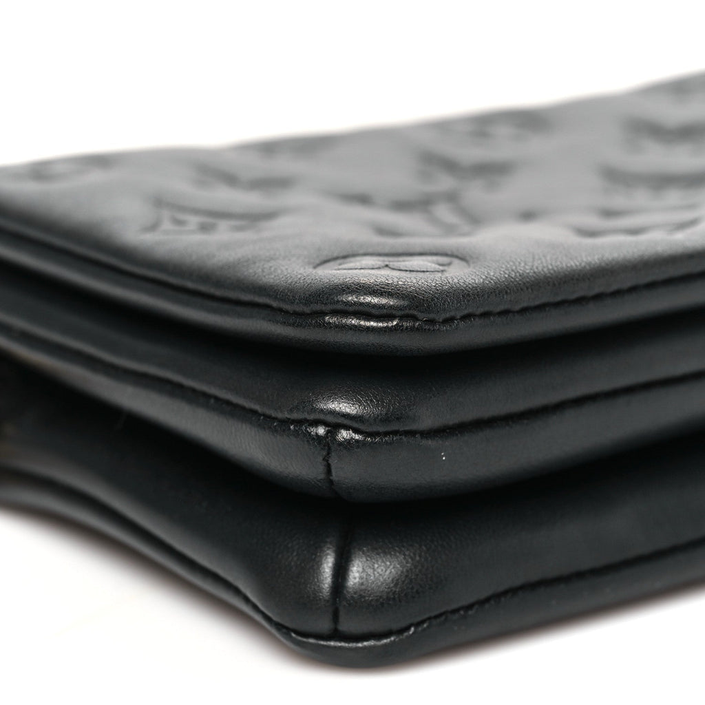 Lambskin Embossed Monogram Pochette Coussin Black