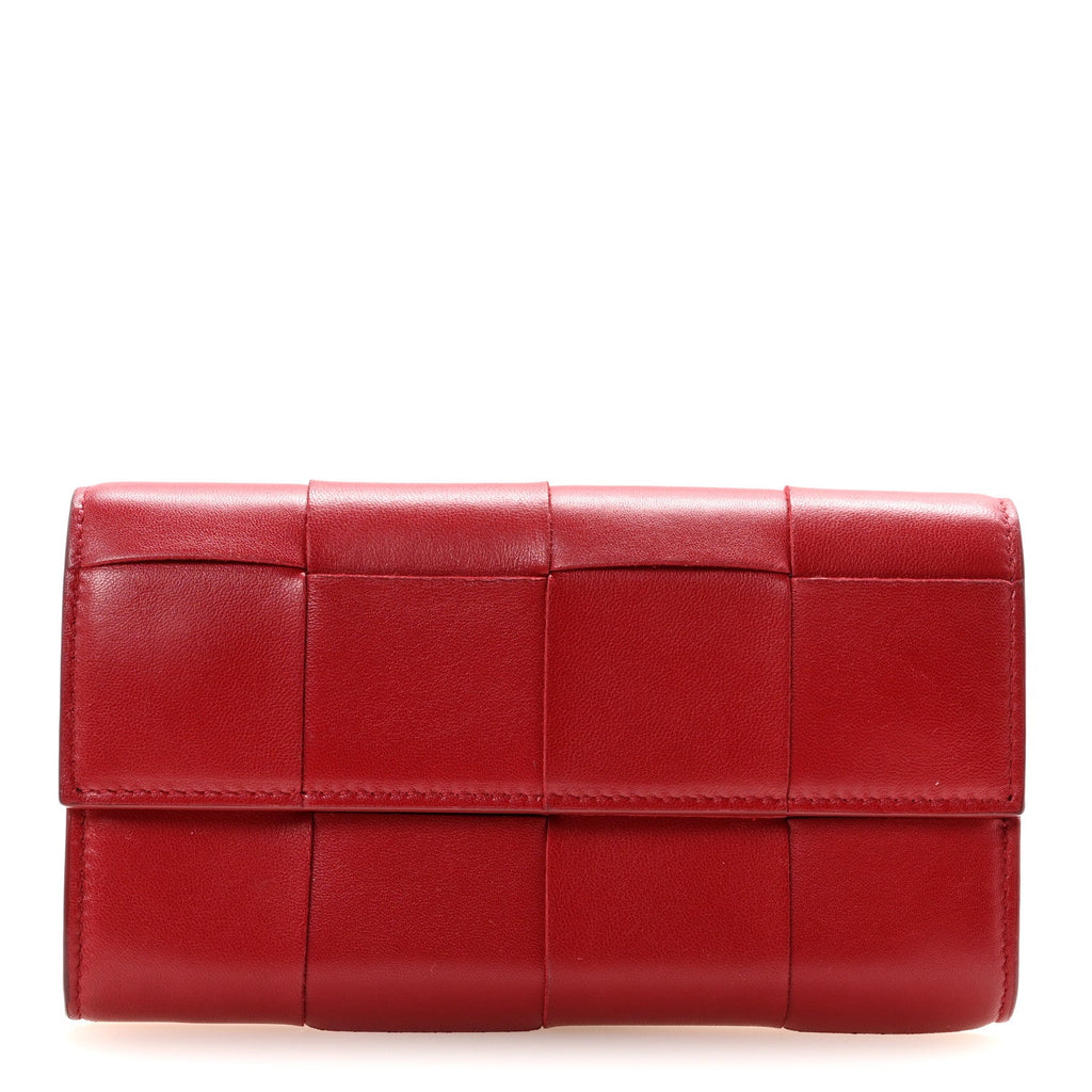 Lambskin Maxi Intreccio Cassette Flap Wallet Dark Red