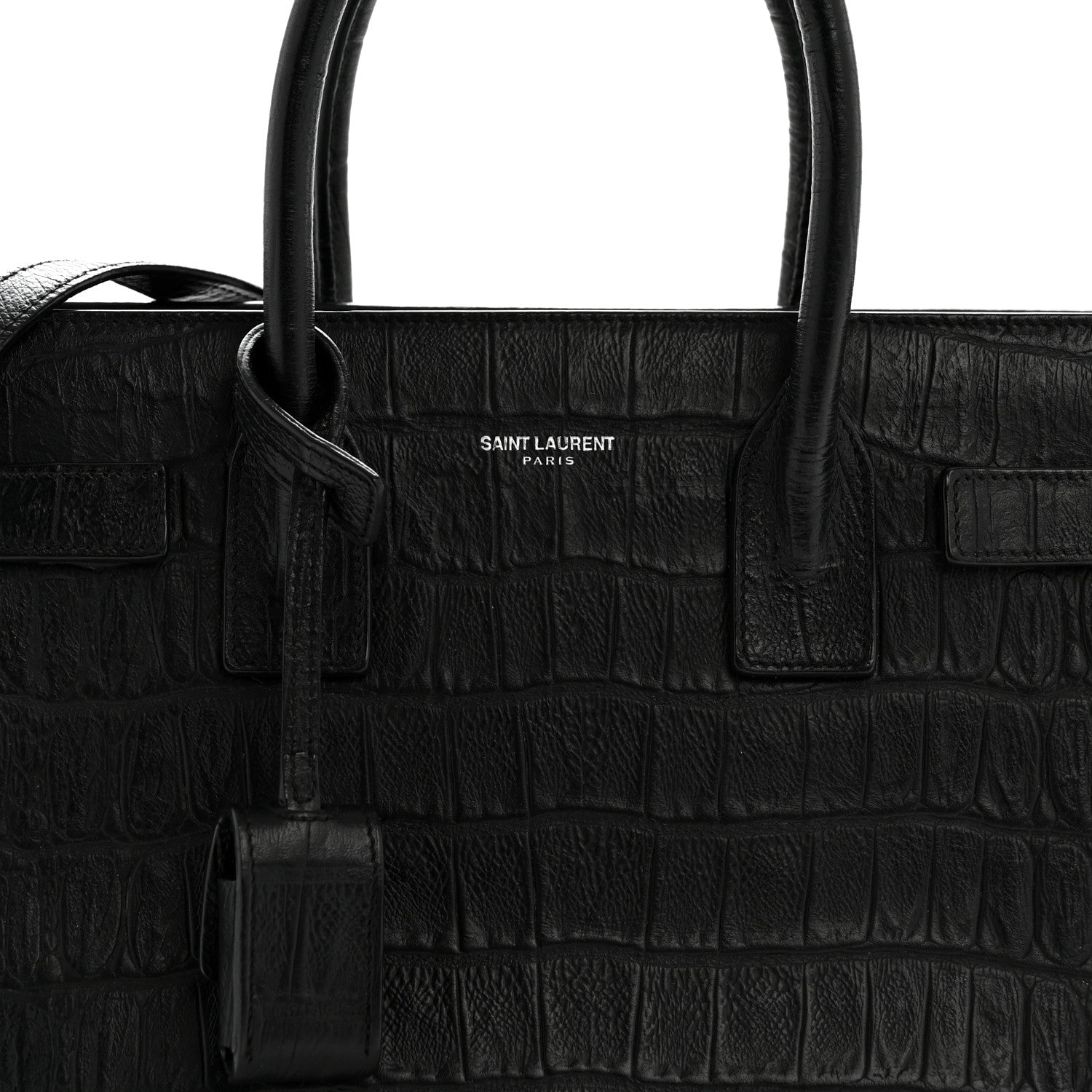 Calfskin Crocodile Embossed Baby Sac De Jour Black