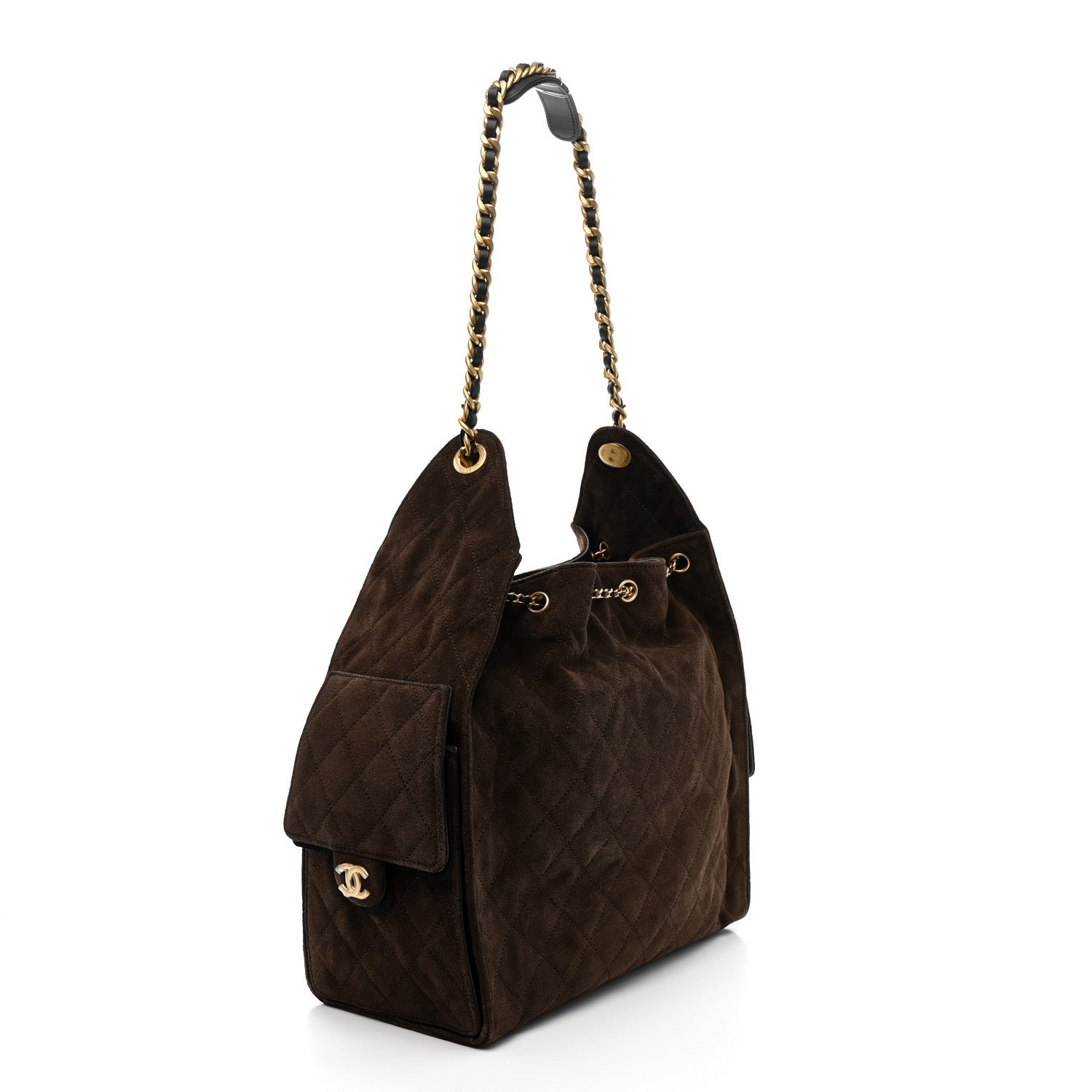 Suede Quilted Medium Chanel 25 Handbag Dark Brown