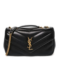 Lambskin Chevron Quilted Small Loulou Bag Black