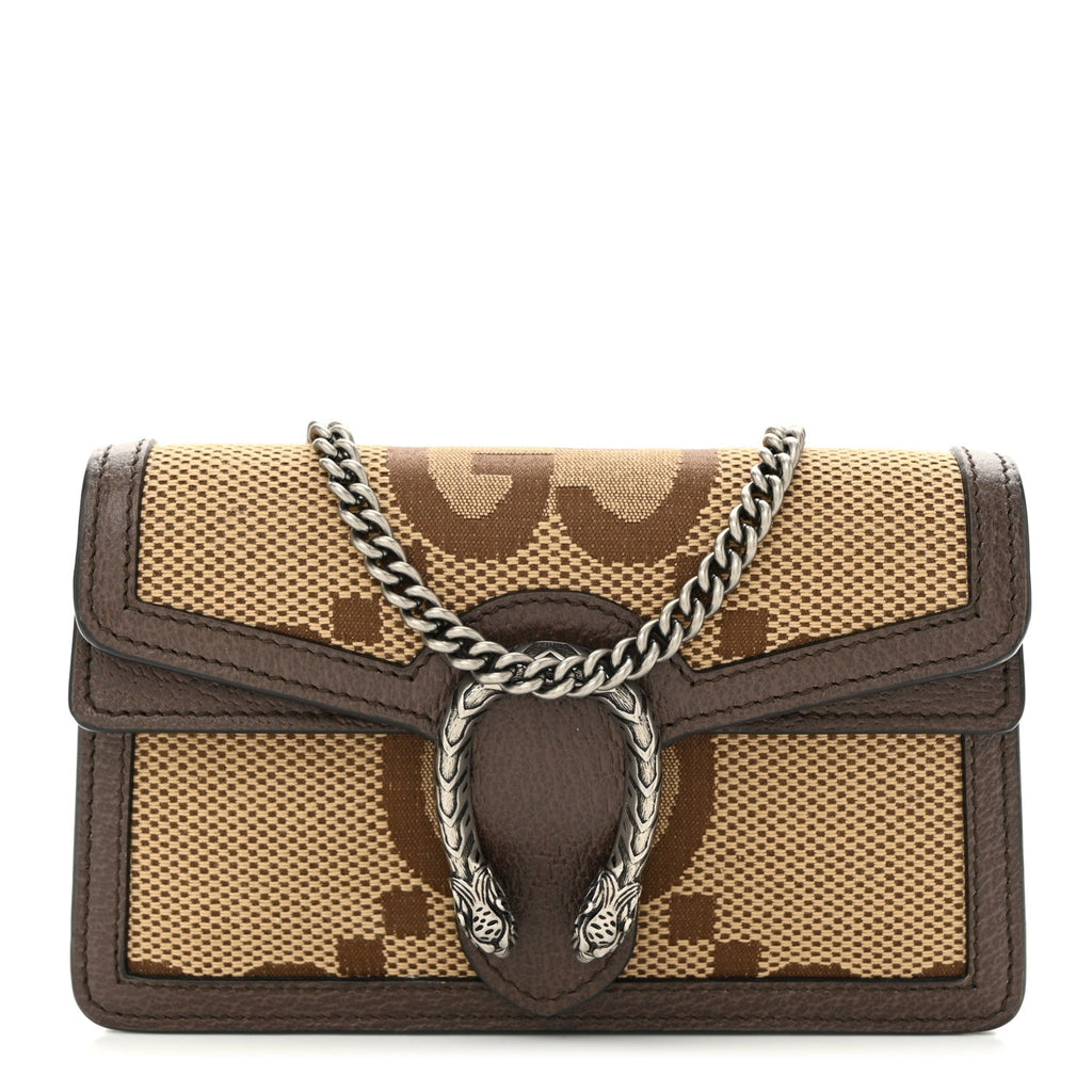 Monogram Jumbo GG Textured Dollar Calfskin Super Mini Dionysus Shoulder Bag Camel Ebony New Acero