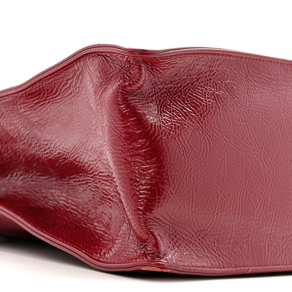 Shiny Aged Calfskin Shopping Bag Red
