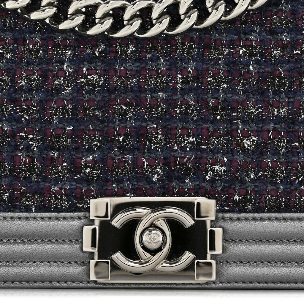 Tweed Metallic Lambskin Medium Boy Flap Silver