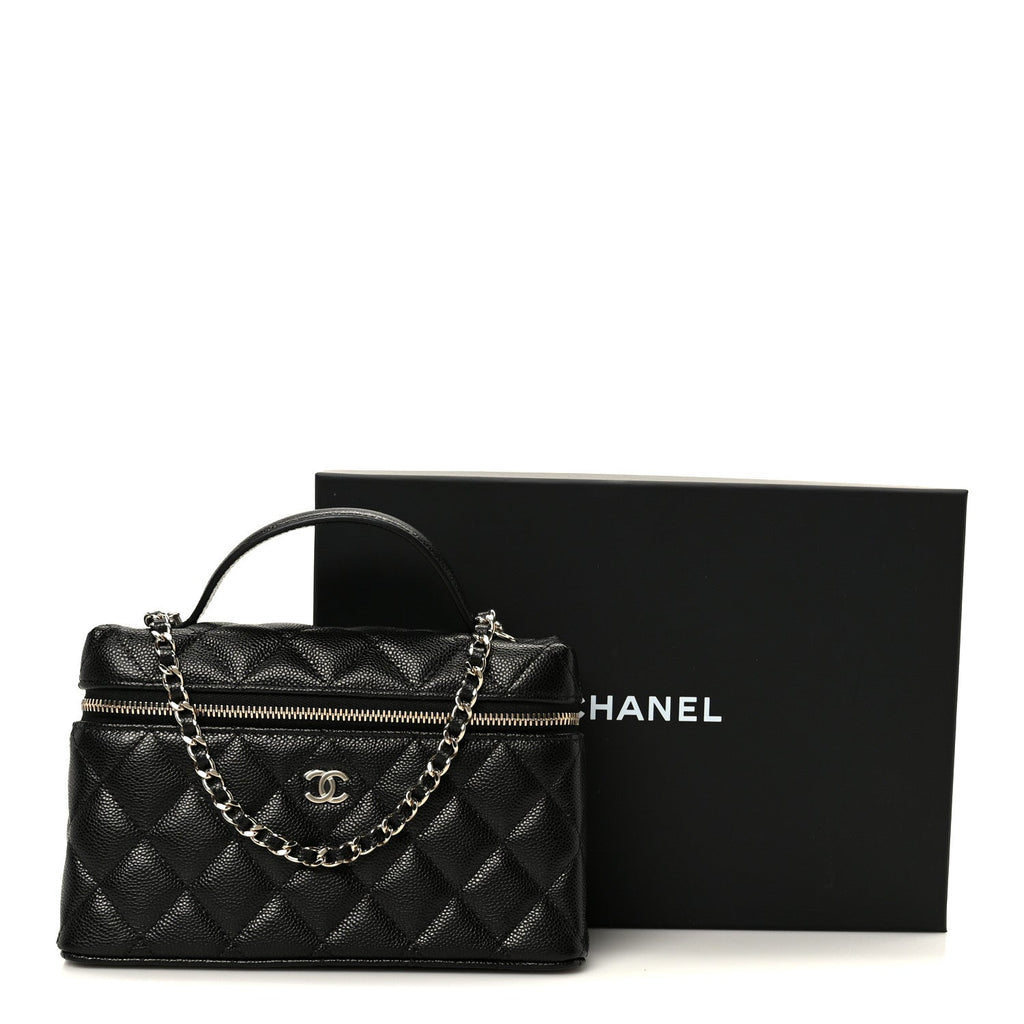 Caviar Quilted Top Handle Slim Vanity With Chain Black