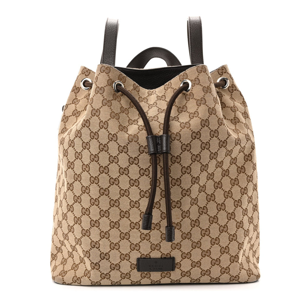 Monogram Dollar Calfskin O Drawstring Backpack Beige Ebony Testa di Moro Dark Chocolate