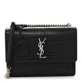 Calfskin Crocodile Embossed Medium Monogram Sunset Black