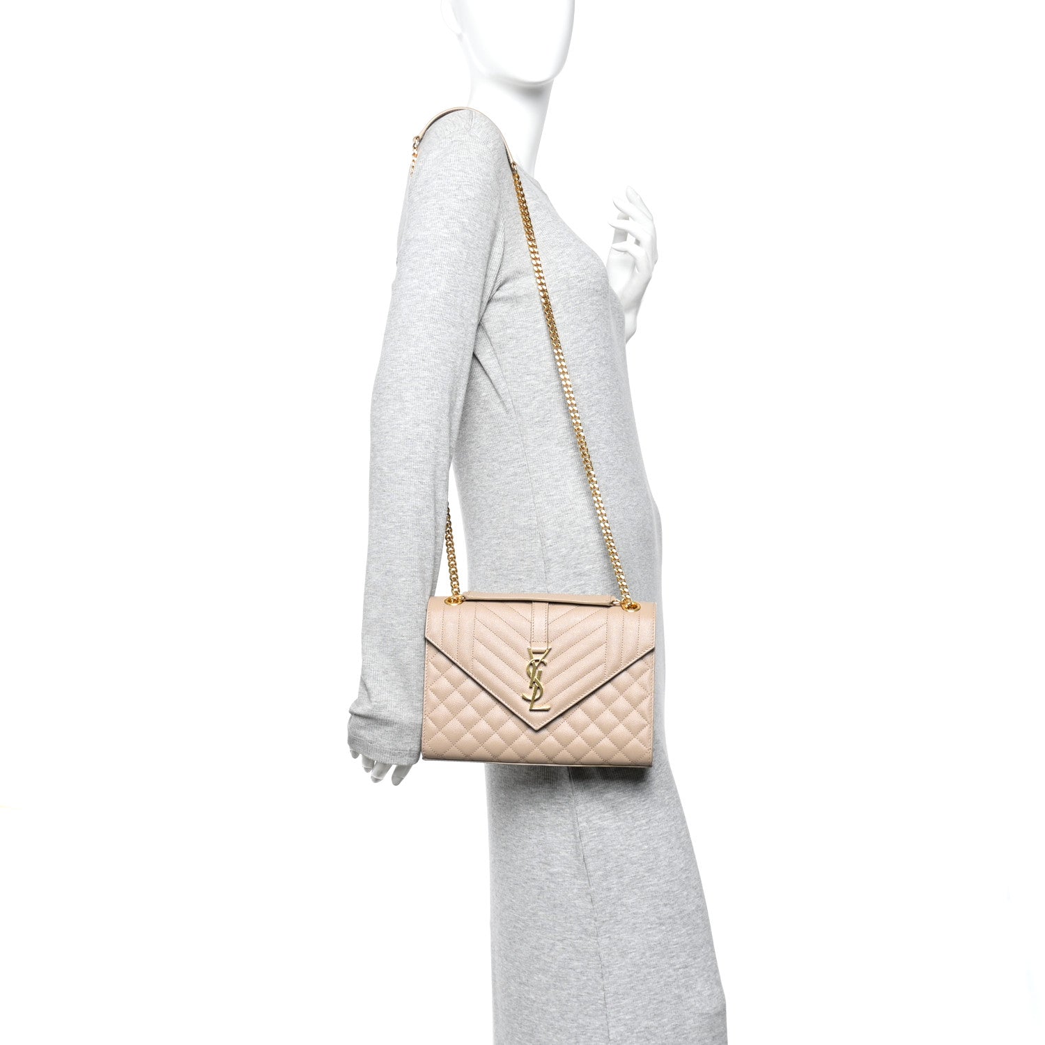 Grain De Poudre Textured Mixed Matelasse Medium Triquilt Monogram Satchel Dark Beige