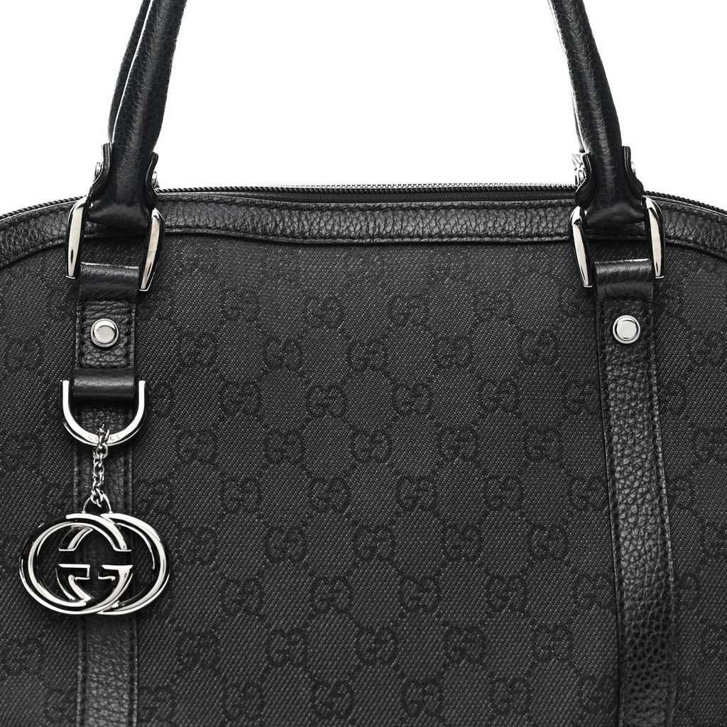 Nylon Monogram Medium GG Charm Dome Satchel Black