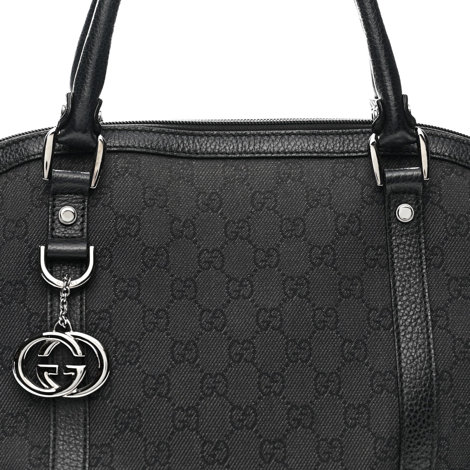 Nylon Monogram Medium GG Charm Dome Satchel Black