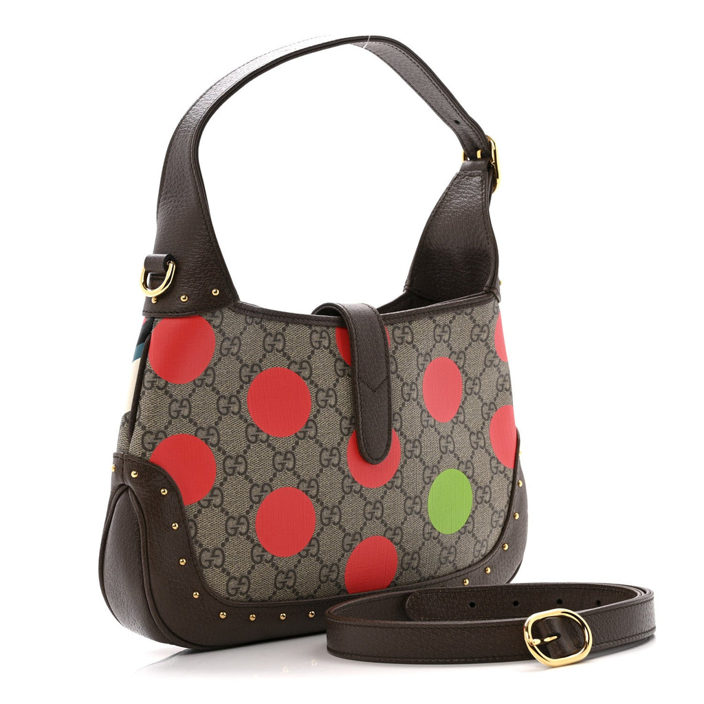 GG Supreme Monogram Geometric Textured Dollar Calfskin Web Small Jackie 1961 Hobo