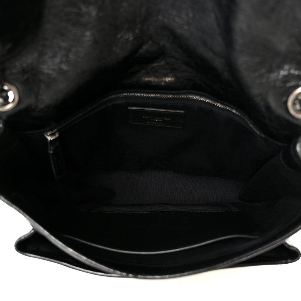 Crinkled Calfskin Matelasse Monogram Medium Niki Chain Satchel Black