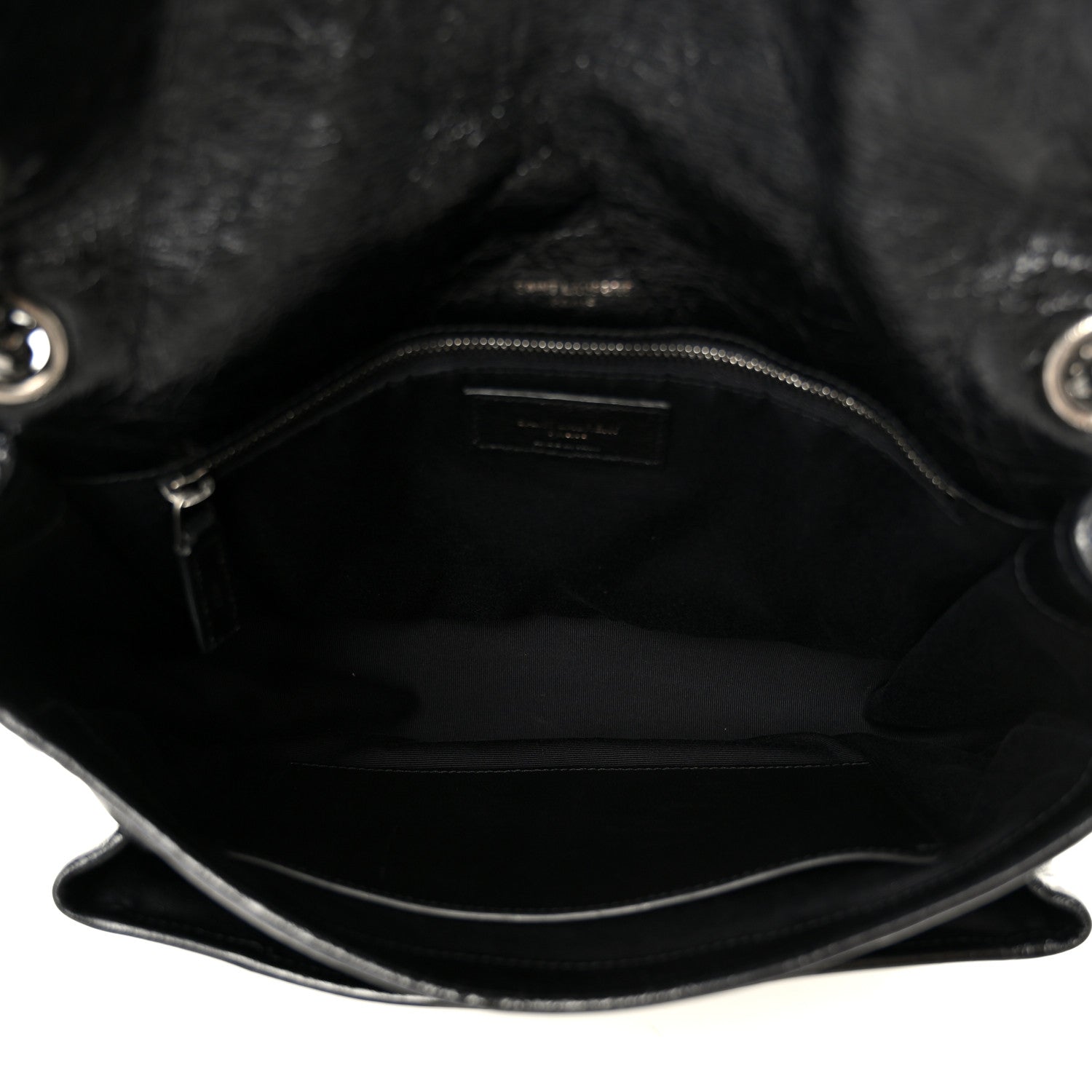 Crinkled Calfskin Matelasse Monogram Medium Niki Chain Satchel Black