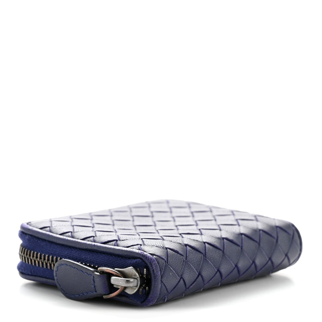 Nappa Intrecciato Zip Around Compact Wallet Blue