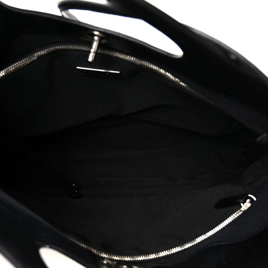 Crumpled Calfskin Quilted 31 Large Shopping Bag Black
