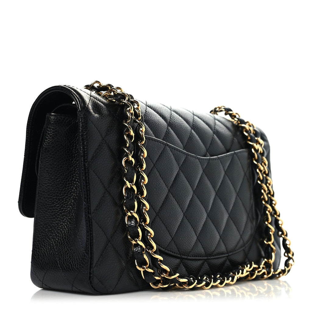 Caviar Quilted Medium Double Flap Black