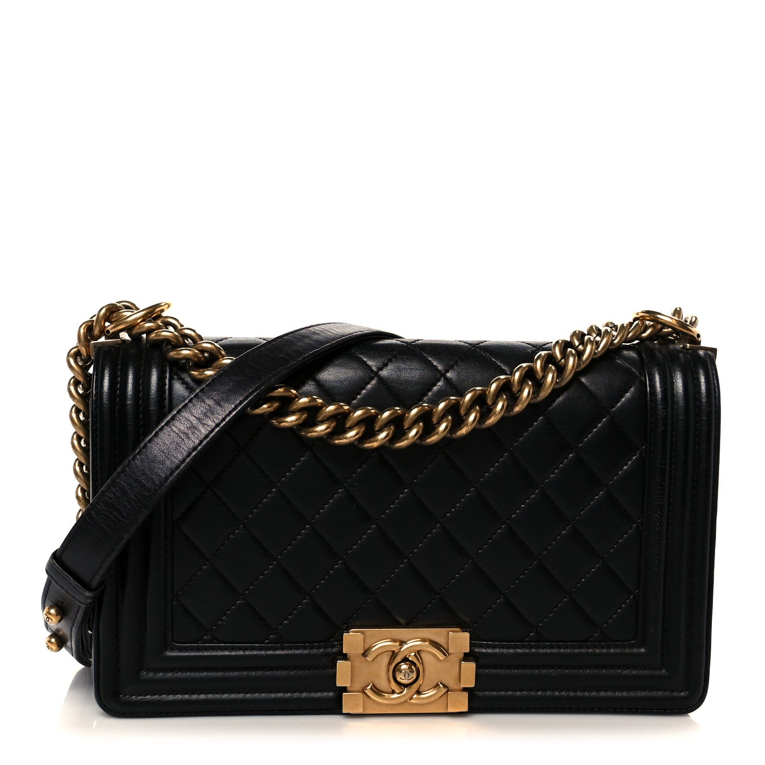 Lambskin Quilted Medium Boy Flap Black
