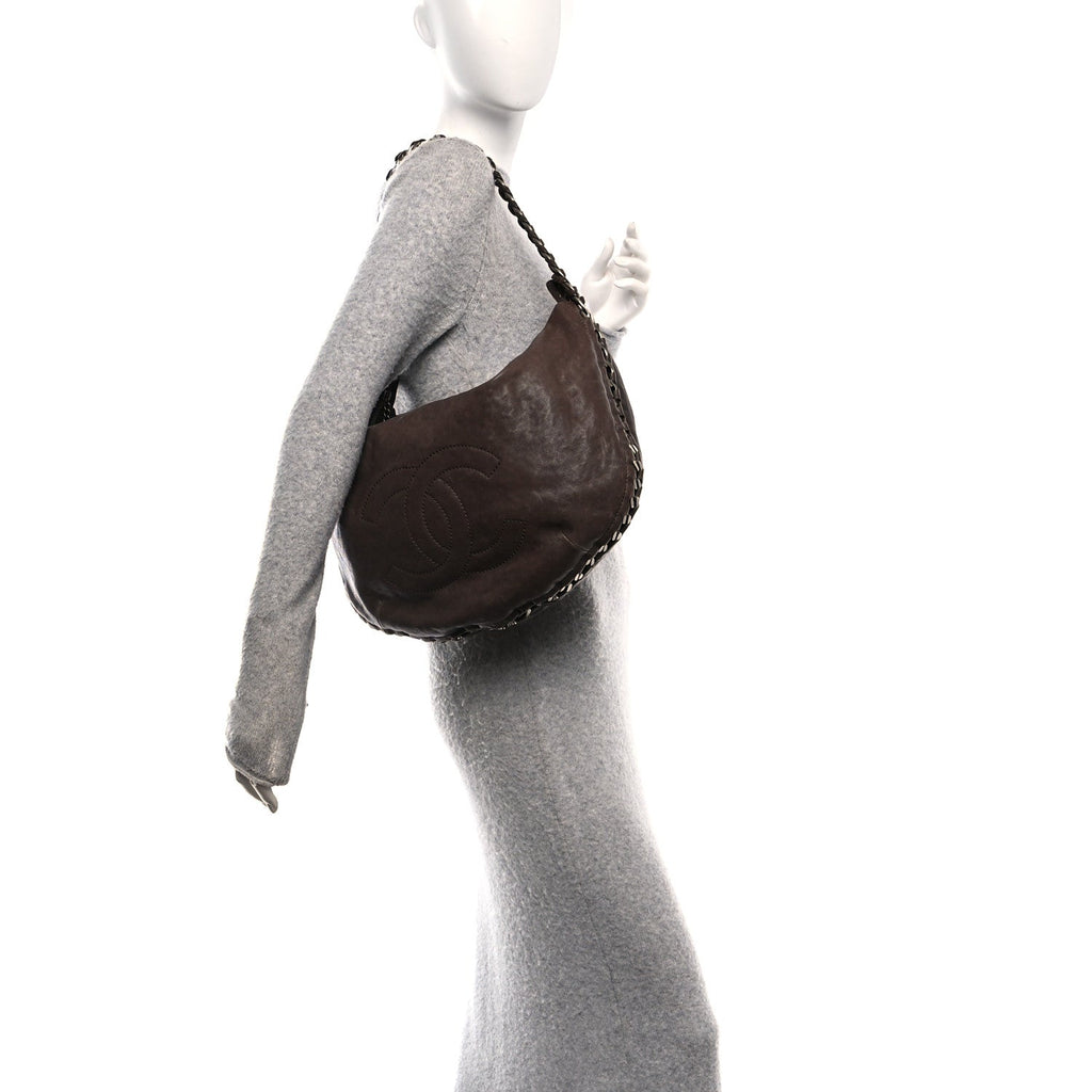 Calfskin Modern Chain Hobo Brown