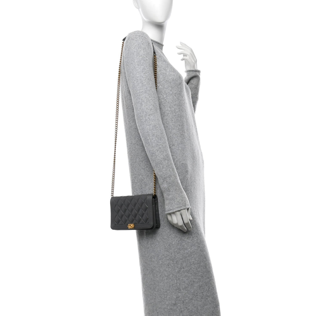Caviar Quilted Boy Wallet On Chain WOC Grey