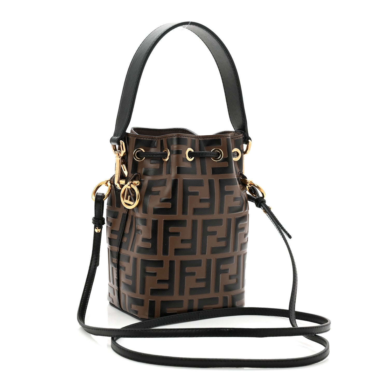 Vitello Liberty F is Fendi Bi-Color FF 1974 Embossed Mini Mon Tresor Bucket Bag Maya Black