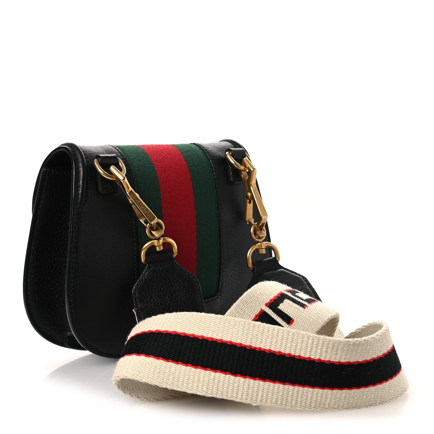 Calfskin Web Crystal Butterfly Stripe Small Totem Shoulder Bag Black