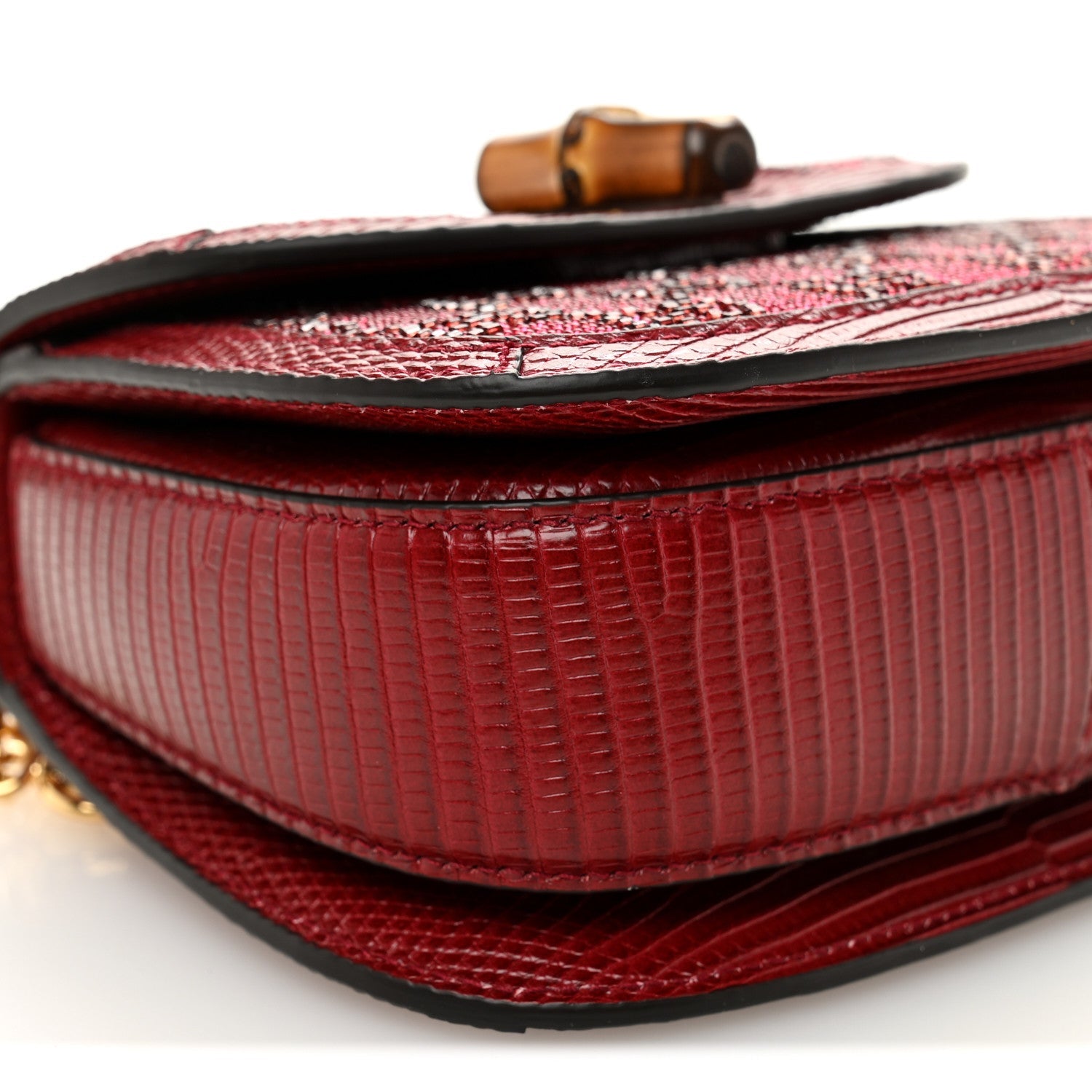 Moire Fabric Calfskin Rhinestone Monogram Monochrome Lizard Embossed Mini Bamboo 1947 Top Handle Chain Bag Red