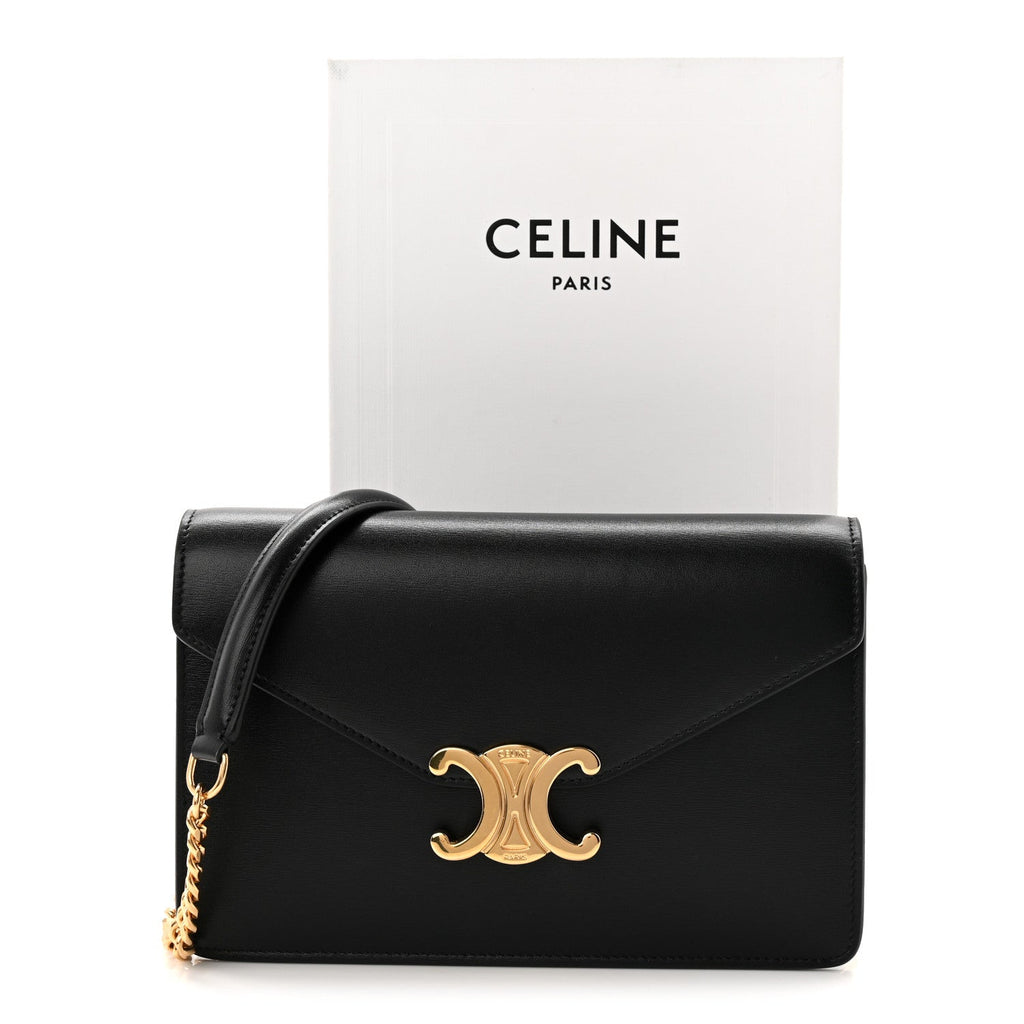 Shiny Calfskin Triomphe Margo Wallet on Chain Black