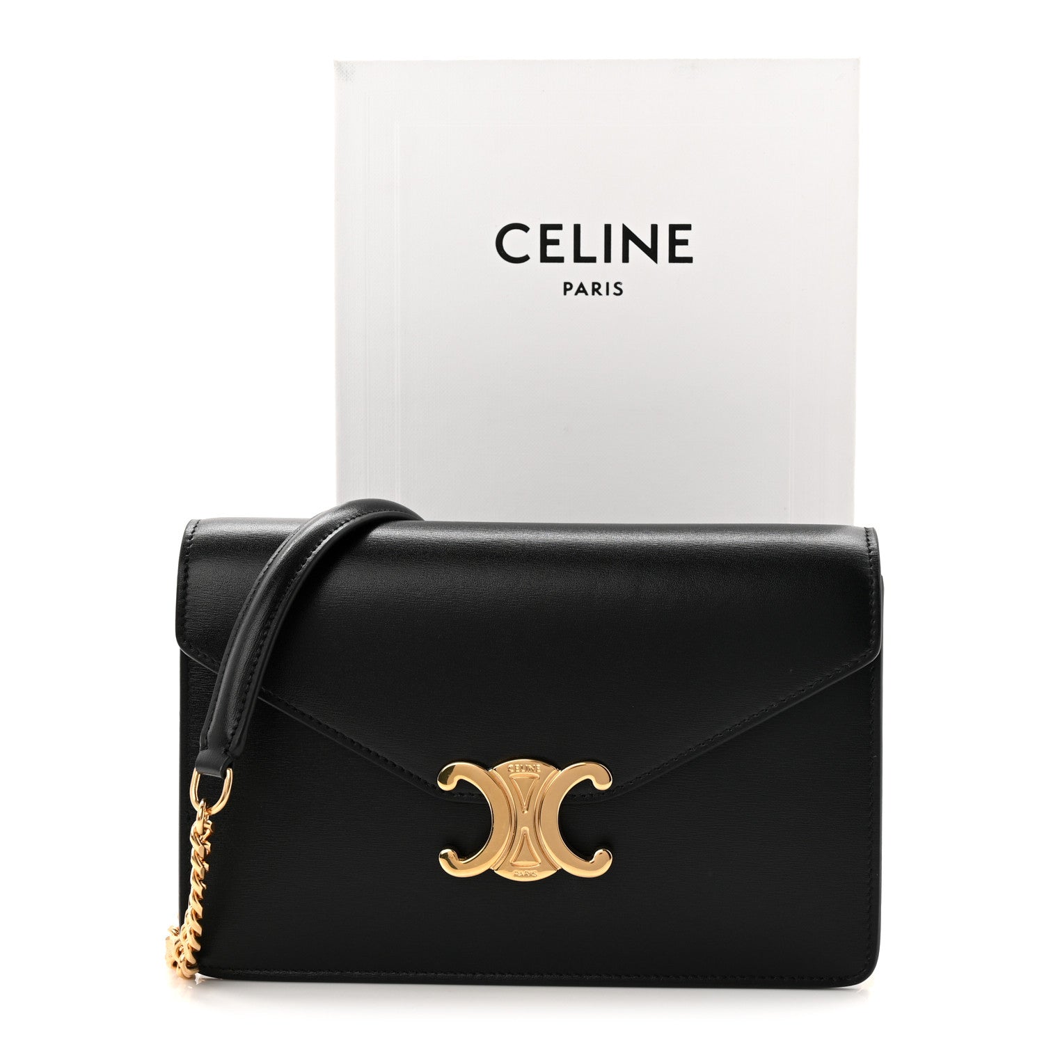 Shiny Calfskin Triomphe Margo Wallet on Chain Black