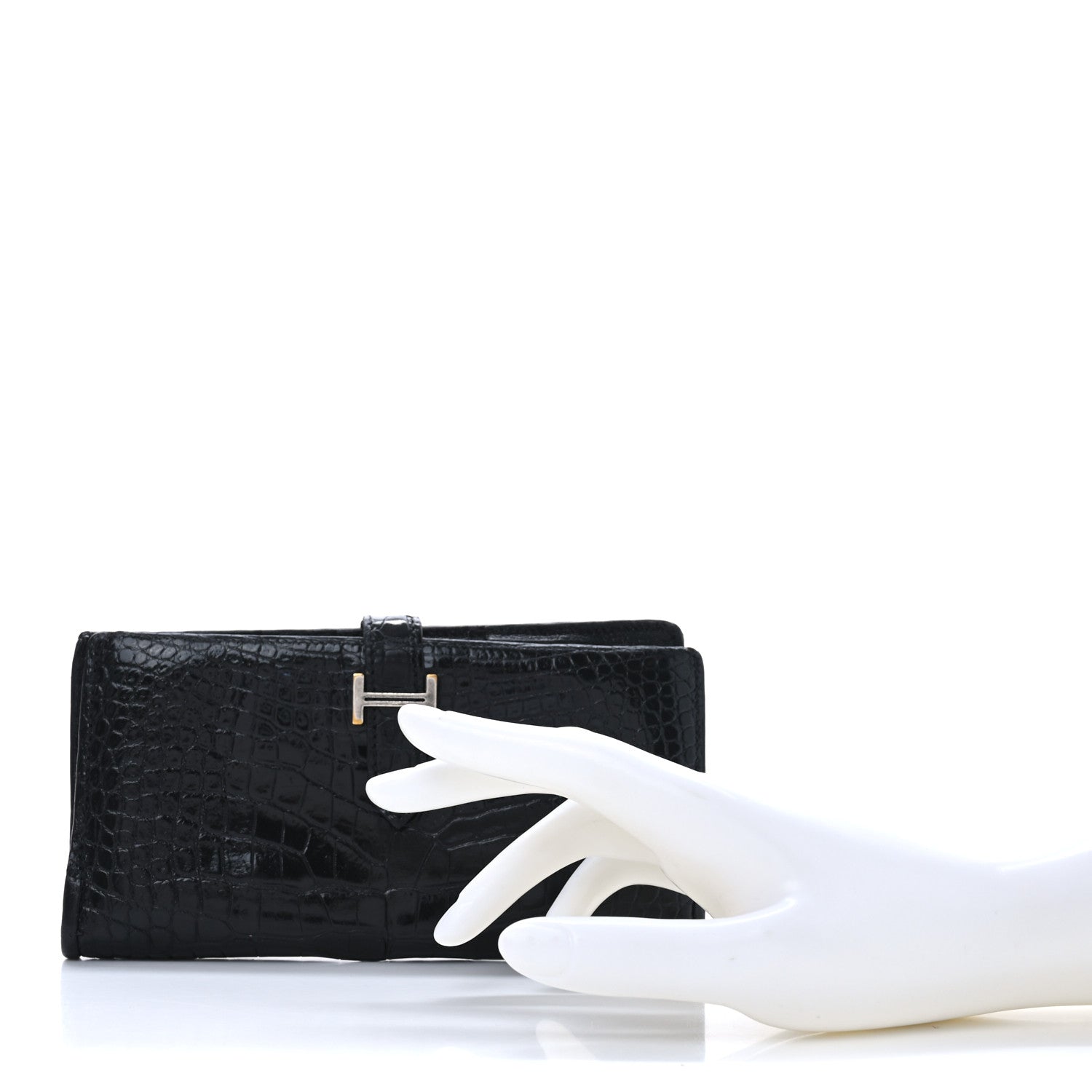 Shiny Alligator Bearn Gusset Wallet Black
