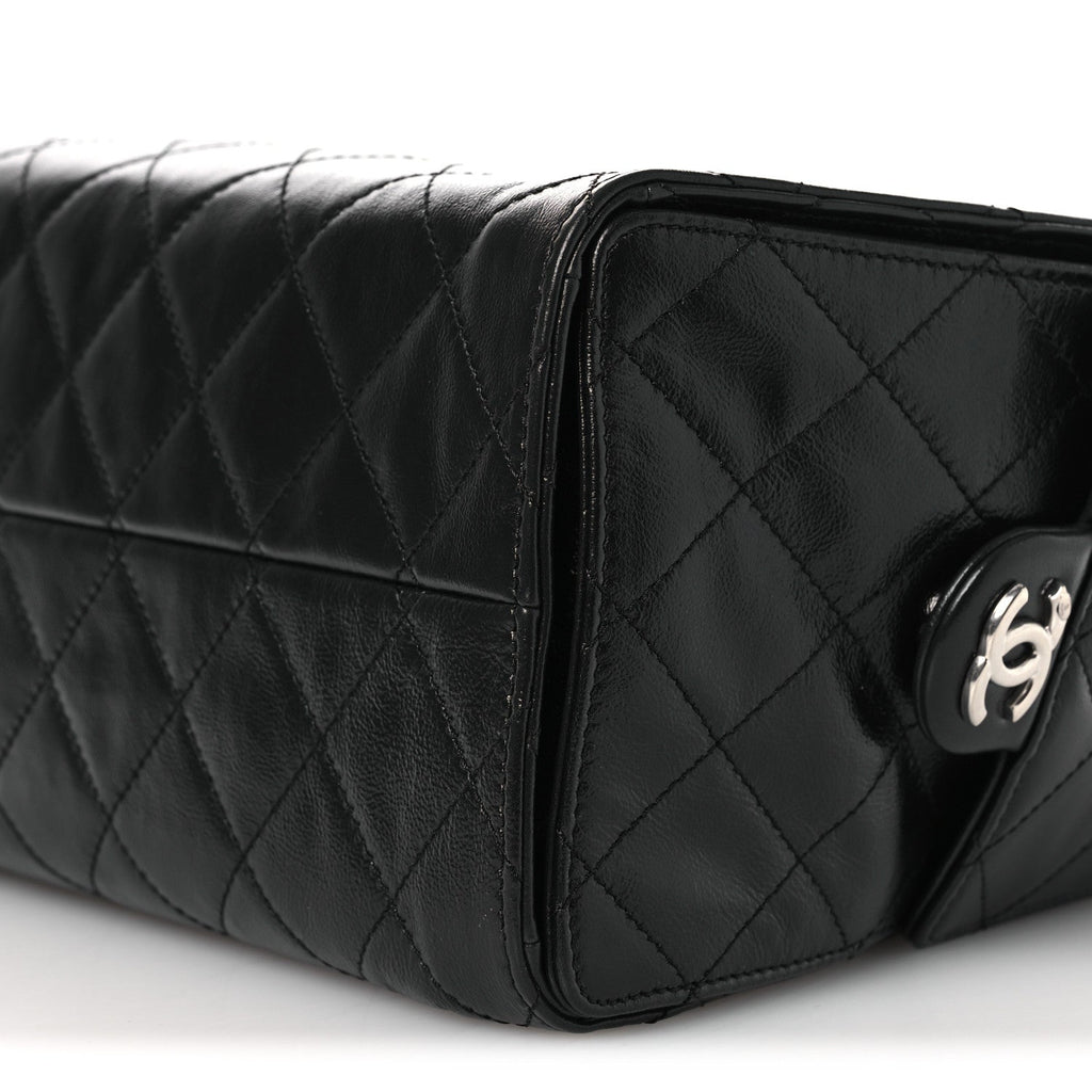 Shiny Crumpled Calfskin Quilted Small Chanel 25 Handbag Black